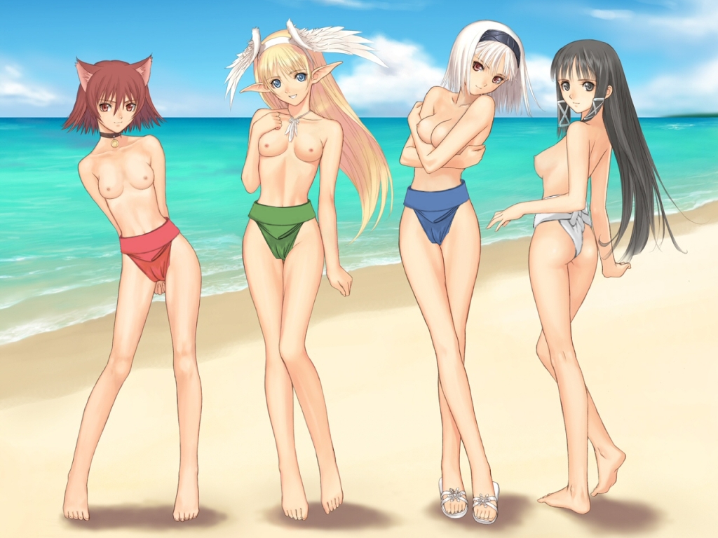 Topless teen girls in thongs anime